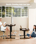 Electric Standing Desk Lifts Adjustable Height From 18.9 To 29.5 Inches With Lockable Wheels And Smooth Motor For Home Office Ergonomic Computer Desk Setup Easy One Touch Control, adjustable design shown with user.