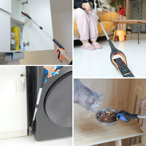 REWKCY 32in foldable reacher grabber, orange/black, 2-pack with rotating jaw and magnet, for cabinets, laundry, pet feeding.