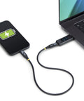 USB C Power Tester And Digital Multimeter Bi Directional Voltage And Current Meter 240W PD EPR Cable Port Tester connected between phone and laptop