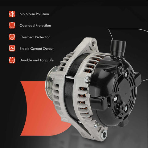 Alternator For Honda Pilot 2016 To 2022 Odyssey 2018 To 2023 Ridgeline 2017 To 2023 Passport 2019 To 2023 And Acura MDX 2014 To 2020 With 3.5L V6 12V 155A 6 Groove Clockwise Pulley Internal Fan Replacement Part Plug And Play, side view