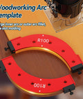 Hella Precise Pro Grade Aluminum Router Corner Radius Template Set R100 template close-up on wood for seamless cabinet edge molding.