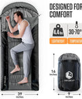 Three Season XXL Backpacking Sleeping Bag For Adults And Kids, Lightweight And Water Resistant, person inside, side view