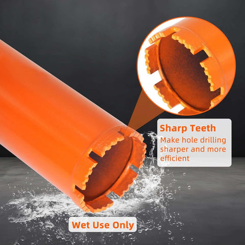 NINEROARS 3-inch wet diamond core drill bit, orange-coated with sharp teeth, 1-1/4 to 7 threaded for concrete, wet-use only