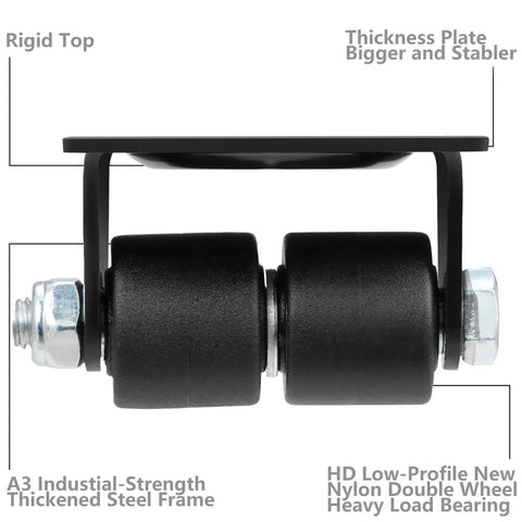 Tough As Nails 1 Inch Double Nylon Caster Wheels Set Of Four Black Rigid Plate Mount Casters For Beds And Workbenches Designed For Heavy Lifting Jobs With Smooth Rollin Action And Wear Resistant Tracks - Side view showing nylon wheels and mounting plate.