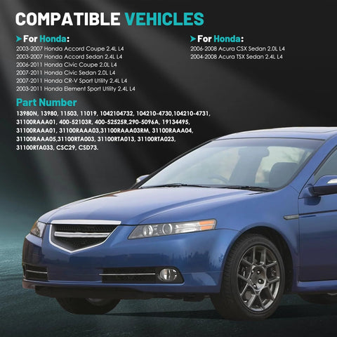 13980 Direct-Fit Car Alternator Replacement For Honda Accord 03-07, CR-V 07-11 displayed on vehicle compatibility chart.