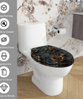 Elongated Toilet Seat Resin for Bathroom with floral design, installed on a white toilet, ergonomic and easy to clean.