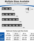 Size guide for No Sweat Dimmable Led Bathroom Light Fixture Three Bulb Vanity Wall Lamp in multiple dimensions.