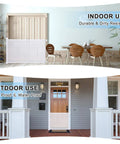 Retractable Baby Gate for Stairs and Doorways, 34 Inch Tall Expands to 72 Inch Wide shown indoors and outdoors, white color