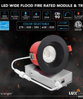 4 Inch LED Wide Flood Fire Rated Module & Trim with adjustable color and dimmable features for versatile lighting.