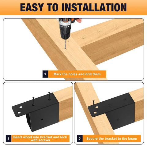 Heavy Duty Pergola Bracket Kit Four Pack 1.6 x 3.6 Inch Actual Size For Pergolas Gazebos Log Cabins Sunrooms Carports Deck Railing Black Powder Coated Steel Rust Resistant Outdoor Gear