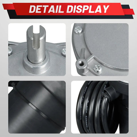Close-up details of Rear Electric Stabilizer Jack Motor Replacement for RV Stabilizer Jacks showing metal housing and plug-and-play feature.