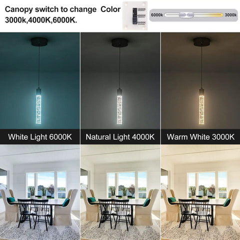 Modern Brushed Nickel Crystal Pendant Lights For Kitchen Island With Dimmable 3000K 4000K 6000K Switch 40W 3400 Lumens No Extra Bulbs Needed Adjustable Height From 10 To 57 Inches Ideal Dining Room Bar Counter