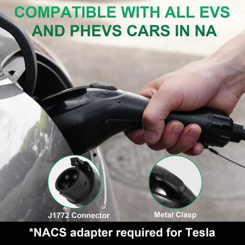 Beast Level 2 EV Charger J1772 48 Amp Hardwired Home Charging Station connecting to an electric vehicle with 25 Ft Cable.