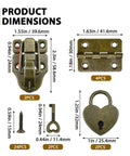 Retro Duckbill Toggle Hasp Latches Kit With Heart Shaped Padlocks And Antique Folding Flush Hinges Bronze Finish Includes Mounting Screws For Jewelry Boxes Crates And Furniture Decor dimensions
