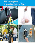 Three Pack 5.2 Inch Carabiner Stroller Hooks used for bags, baby stroller, dog leashes, and grocery carrying; versatile use