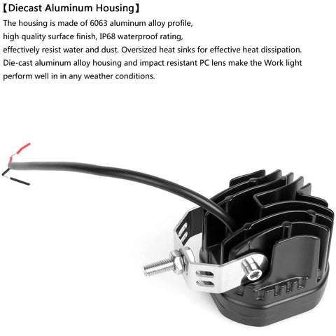 Beefy Yellow 3 Inch 40W LED Pods Lights For Off Road Driving 12V 24V showing diecast aluminum housing and wiring detail
