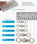 Saltwater Ball Bearing Swivel Set for Big Game Fishing Heavy Duty Snap Swivels 50 Piece Tackle Spinner Connectors in 5 Sizes in storage box