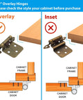 1/2 Inch Overlay Cabinet Door Hinges Featuring Durable Antique Brass Coating and Smooth Self Closing Action, showing correct overlay installation.