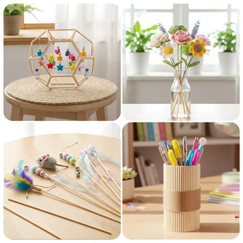 150 Piece Smooth Wooden Dowel Rods 1/8 By 12 Inches Solid Craft Sticks used in DIY flower arrangements and craft projects.
