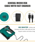 Cordless Electric Staple Gun For Wood with T50 Staples and USB Charger including cables and adapter for upholstery projects