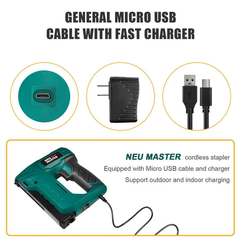 Cordless Electric Staple Gun For Wood with T50 Staples and USB Charger including cables and adapter for upholstery projects