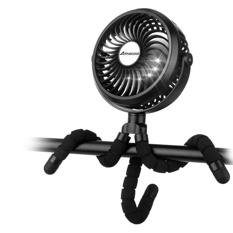 Rechargeable Battery Operated Stroller Fan Clip On for Baby, 360 Degree Adjustable Clip Fan attached to a bar