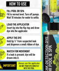 Instructions for Slick UV Dye Kit For Finding Pool Leaks In Inground And Above Ground Pools Spa Or Hot Tub with applicator.