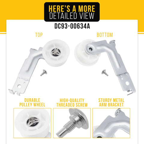 Dryer Idler Pulley Replacement For Samsung Dryers Drop In Easy Install with durable pulley, threaded screw, and metal arm bracket