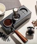 Go To Espresso Tamping Station Stand In Black Plastic For 51mm, 54mm, And 58mm Portafilters, Tamper, Distributor, And Accessories
