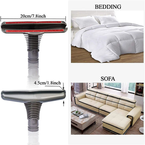 Must Have All In One Vacuum Attachment Kit With Flexible Crevice Tool Mattress Brush Soft Hair Brush Stiff Bristle Tool Combination Tool Dust Brush And Adapters For DC58 DC59 DC65 V7 V8 V10 V11 V15 Universal Household Cleaning Attachments with images of a mattress and sofa cleaning brush