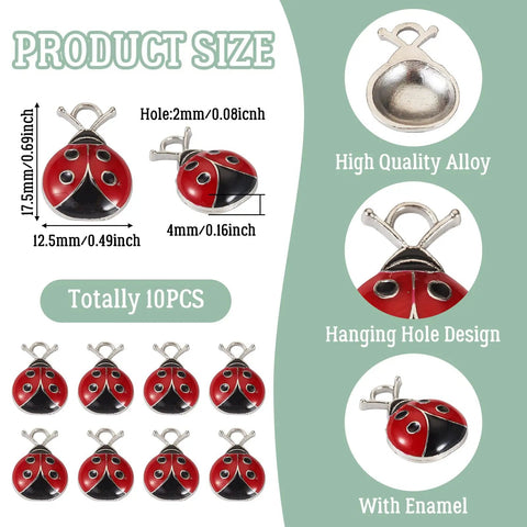 Must Have Enamel Ladybug Pendant Set 10 Pieces Zinc Alloy Charms With Red And Black Enamel 18.5x12.5mm Jewelry Supplies