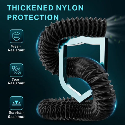 3 Inch Diesel Heater Ducting Hose, 8 Ft Flexible Nylon Exhaust Pipe showcasing thickened nylon protection and resistance features