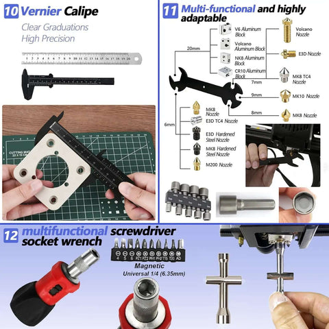 All In One 262 PC 3D Printer Tool Set With Tool Bag For Removal Trimming Finishing Sanding Cleaning And Scraping Pro Grade Nozzle