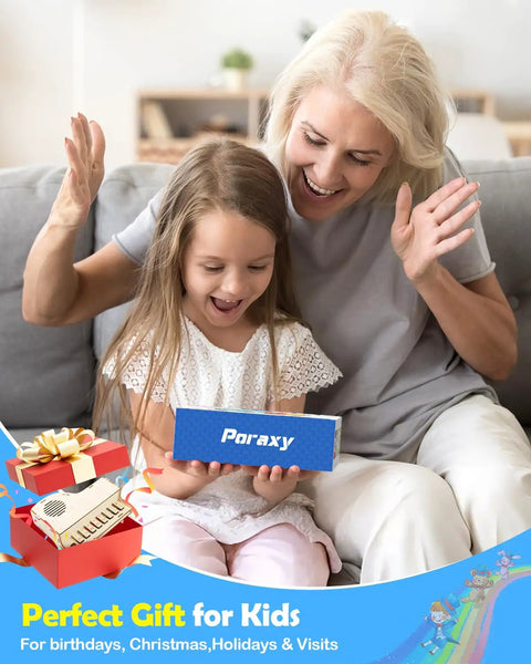 Totally Fun Playable Wooden Piano STEM Toy Kit For Kids And Teens Buildable 3D Puzzle Craft Set For Girls And Boys Ages 8 9 10 11 12 13 14 15 16 Kid Approved Educational Musical Gift For Holidays And Birthdays, mother and child holding gift box