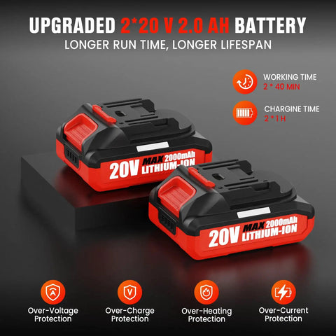 Dual batteries for Ultra Lightweight Cordless Pole Hedge Trimmer With Dual Batteries And Charger, 20V 2000mAh lithium-ion