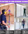 Heavy Duty Steel Drywall Jack Poles, Adjustable Cabinet Support Rod System 49-114 Inches, shown in use for ceiling drywall installation.