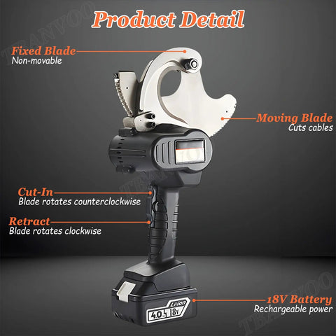 Cordless 18V Electric Hydraulic Ratchet Cable Cutter For Copper Aluminum And ACSR Wires Cuts Up To 1440 Square Millimeters