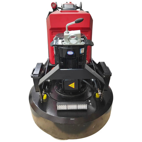 Front view of Electric Concrete Floor Grinder With 3.9 Inch Planetary 12 Head Grinding System Walk Behind Design, red and black.