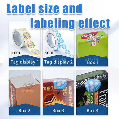 Hella Sturdy Semi Automatic Corner Labeler 90 Degree Box Applicator with label size examples on boxes.