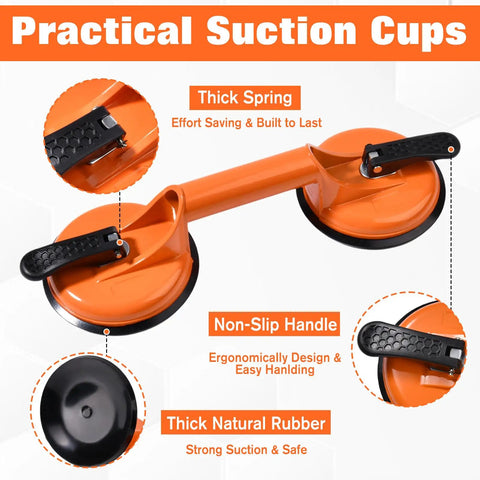 Heavy Duty Aluminum Vacuum Double Suction Cups And Rubber Hammer Floor Gap Repair Kit with orange suction cups and black handles