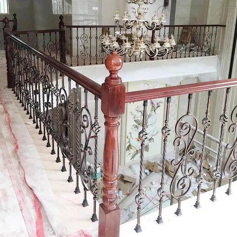 Top Shelf Bronze Wrought Iron Balusters 25 Pack 95Cm Height Anti Rust Railing Spindles For Deck Stair Posts And Porch Banister Columns No Sweat Quick Diy Refresh, featuring elegant bronze spindles on wooden rail.