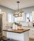 4 Light Rustic Farmhouse Chandelier With Oil Rubbed Bronze Finish over a kitchen island in a modern kitchen setting