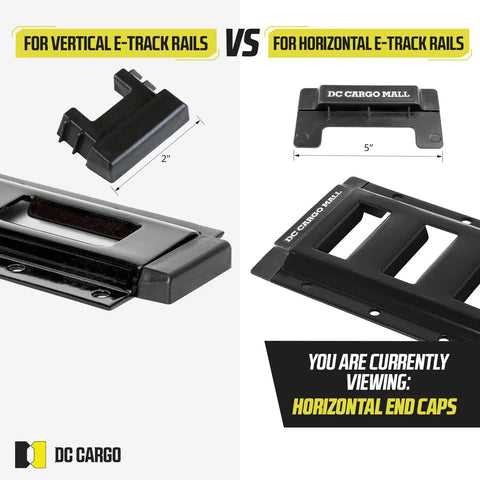Horizontal E Track Rail End Caps For Trailers And Trucks, 5-inch black plastic end caps for horizontal E-track rails