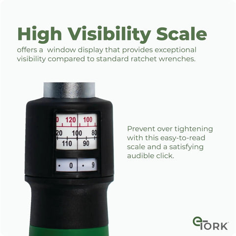 Click Style Torque Wrench With Three Eighths Inch Drive 50 To 250 Inch Pounds Range showing easy-read scale detail