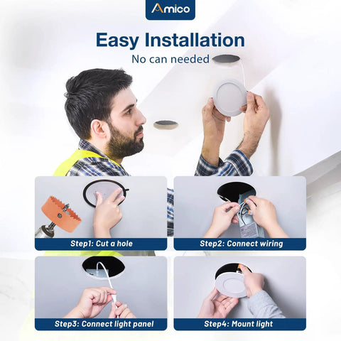 Installation steps for 12 Pack 4 Inch Ultra Thin LED Recessed Dimmable Ceiling Lights With Junction Box 5CCT Selectable