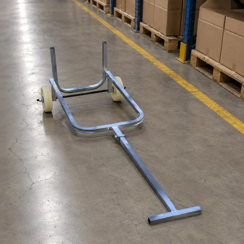 Gas Cylinder Hand Truck With Long Handle And Front Control Bar For Easy Upright Haul Tubular Steel Cart Built To Move Cylinders And Tanks Ergonomic Material Handling Cart For Industrial Use, tubular steel frame with two wheels in warehouse