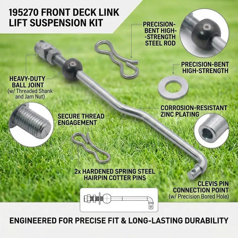 Front Deck Lift Link Suspension Kit For Husqvarna Craftsman Poulan Lawn Mowers With 42 And 46 Inch Decks Includes Hardware Kit No Fuss Install All In One Repair Bundle Replaces 195270 And 532195270 532195264, steel rod with ball joint and cotter pins