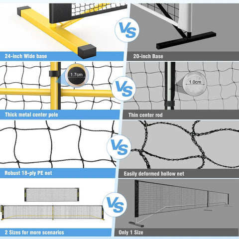 Portable Pickleball Net For Driveway 22 Foot Regulation Size Or 11 Foot Half Court Size With Ball Collector 2 In 1 Net
