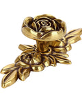 Antique brass rose-shaped Euro Rose Floral Ivory Cabinet Knobs with backplates for dressers, set of 5 drawer pulls for vintage decor.