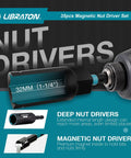 Magnetic Nut Driver Set 35 Piece For Impact Drill With Metric And SAE Nut Drivers Deep And Regular Wing Nut Driver 12mm Quick Release Bit Holder And 6 Inch Bit Extender In Handy Toolbox displayed.